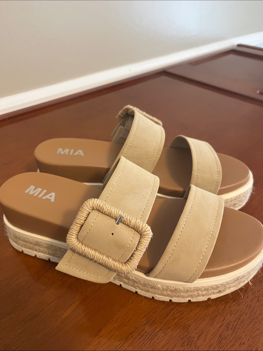 MIA Women’s Tan Espadrille Platform Slide Sandals